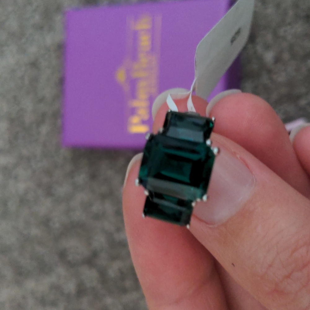 Emerald-Cut Simulated Birthstone 3-Stone Ring in Sterling Silver Size5